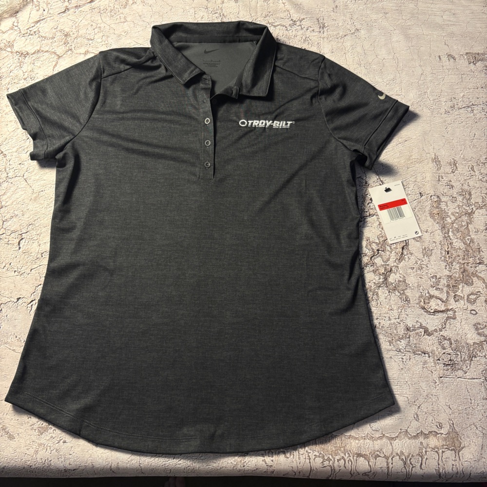 Women’s NWT Nike Dri-FIT Troy-Bilt Polo Shirt, Gray, Size L
